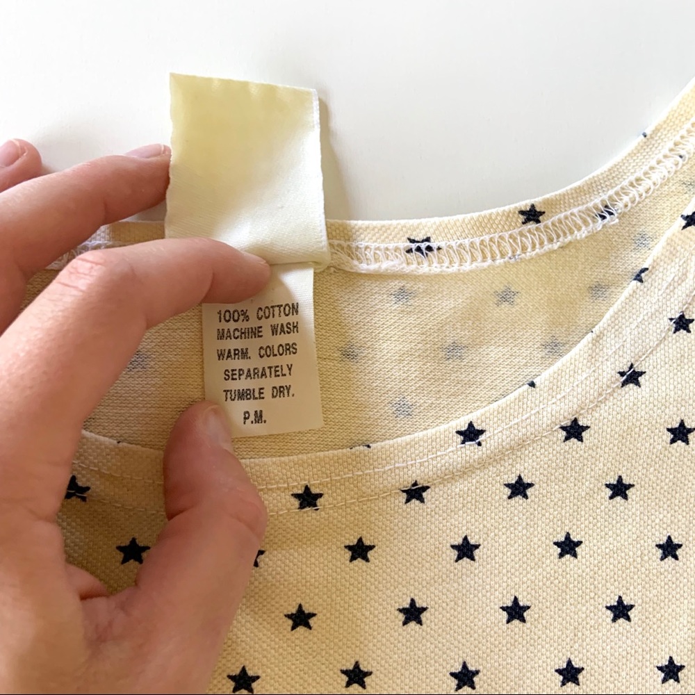 Vintage Hot Cotton T-shirt Dress Ivory Navy Star M - Picture 6 of 6